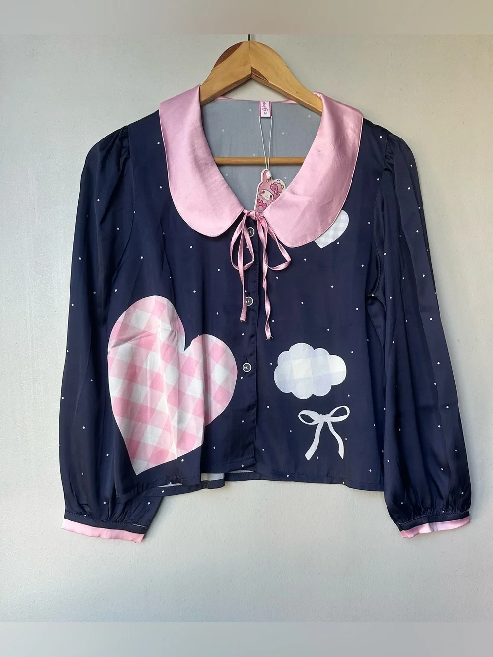 Women's Navy and Pink Heart-Print Pajama Set with Peter Pan Collar My Melody